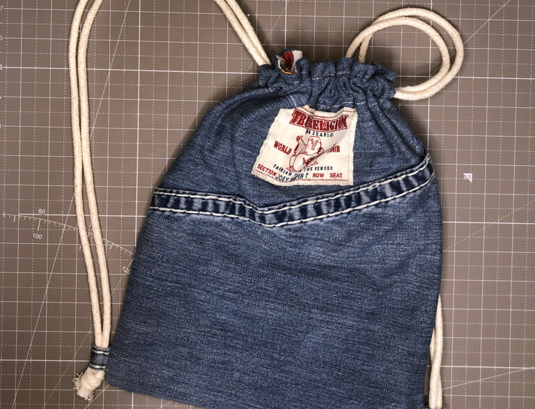 Upcycled Denim Kids Drawstring Backpacks